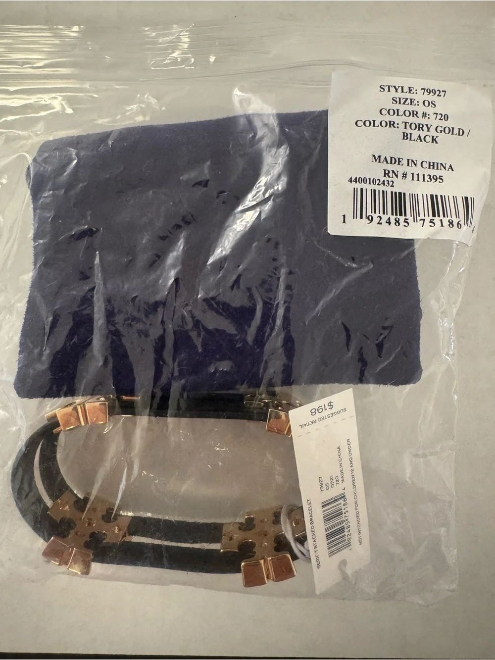 Tory Burch Serif-T Stacked Bracelet - Gold/Black - NWT